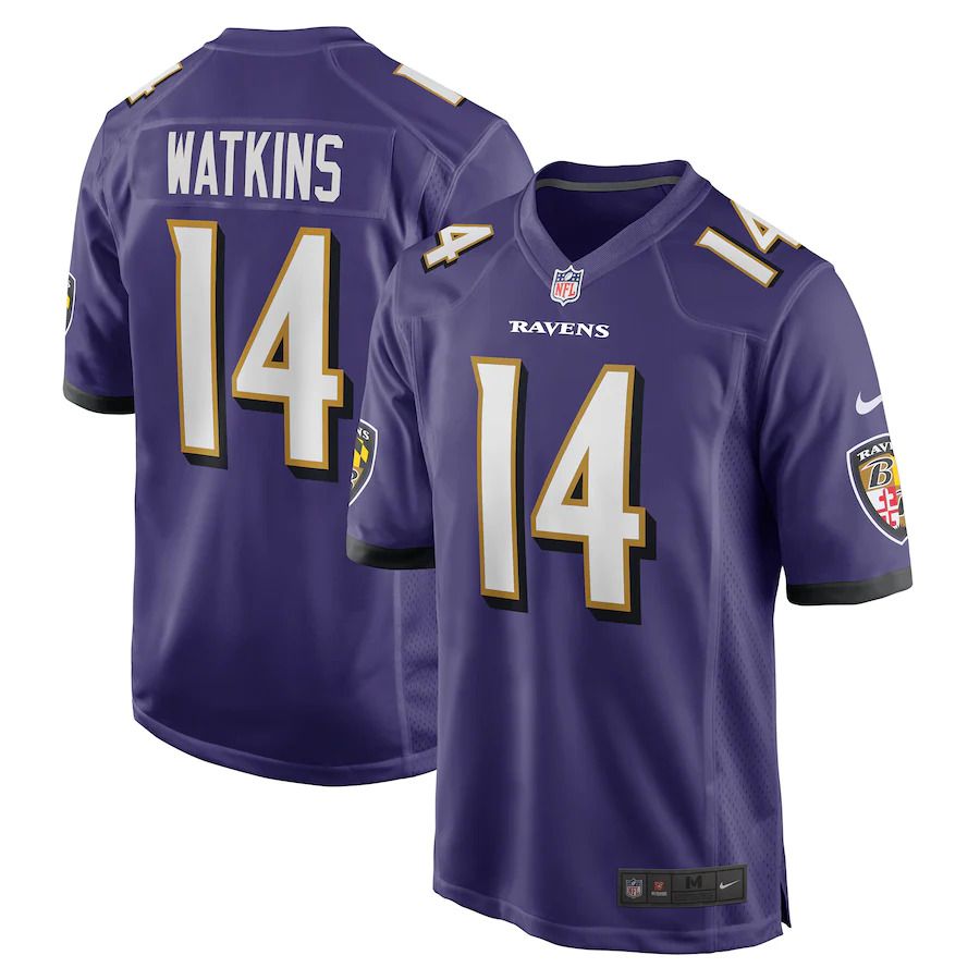 Men Baltimore Ravens 14 Sammy Watkins Nike Purple Game NFL Jersey